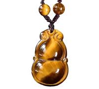 PYENHDI Collar de jade Feng Shui, Collar con colgante de piedra ojo tigre Wu Lou/Calabash dije cristal for mujeres y hombres, ajustable, cuerda(Bead Chain,Large)