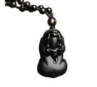 PYENHDI Collar de jade Feng Shui, Collar con colgante de Pixiu obsidiana natural cristales curativos for atraer la suerte del dinero(Single Pendant)