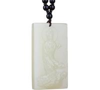 PYENHDI Collar de jade Feng Shui, Collar de Buda Jade blanco tallado a mano for hombres, joyería Feng Shui, colgante, amuleto la suerte