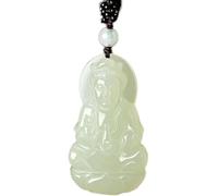 PYENHDI Collar de jade Feng Shui, Collar de Buda sonriente Jade Guan Yin, cadena cuentas con colgante exquisito