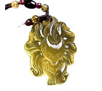 PYENHDI Collar de jade Feng Shui, Collar de cristal amarillo for la riqueza, amuleto colgante zorro nueve colas