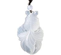 PYENHDI Collar de jade Feng Shui, Collar de pez jade tallado a mano for mujeres y hombres colgante joyería Feng Shui(White)