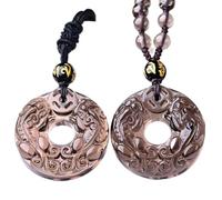 PYENHDI Collar de jade Pixiu, Collar con amuleto Feng Shui Doble Piyao Pixiu de obsidiana mantra seis palabras y moneda antigua cristal