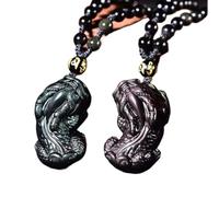 PYENHDI Collar de jade Pixiu, Feng Shui Riqueza Colgante Obsidiana Overlord Pixiu Piyao Tianlu Collar Cordón Ver
