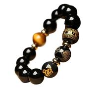 PYENHDI Pulsera Feng Shui, Amuleto de cristal curativo natural con obsidiana negra y año animal del zodíaco chino