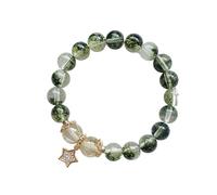 PYENHDI Pulsera Feng Shui, Amuleto de estrella cristal cuarzo rutilado dorado verde natural for vacaciones