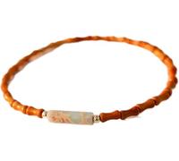 PYENHDI Pulsera Feng Shui, Amuleto de la buena suerte con cuentas bambú y madera natural, joyería vintage