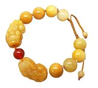 PYENHDI Pulsera Feng Shui, Cuentas de ágata roja trenzadas ajustables con doble Pixiu Pi Yao y topacio natural riqueza jade amarillo