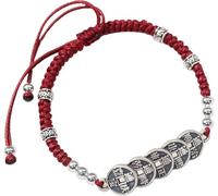 PYENHDI Pulsera Feng Shui, Moneda de los Cinco Emperadores la Riqueza, Pulsera China Cordón Rojo, Amuleto Antiguo Plata for Suerte y