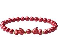 PYENHDI Pulsera Feng Shui, Pulsera de cristal cinabrio Double Pixiu la riqueza, gemas suerte, pulseras chinas rojas