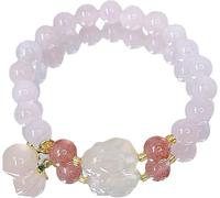 PYENHDI Pulsera Feng Shui, Pulsera de cuarzo rosa con múltiples gemas, amuleto Feng Shui for la prosperidad, 8 mm, melocotón y blanco