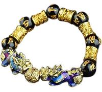 PYENHDI Pulsera Feng Shui, Pulsera de la fortuna Pixiu doble cambio color con cuentas obsidiana y mantra tallado for buena suerte