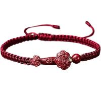 PYENHDI Pulsera Feng Shui, Pulsera de la riqueza con amuleto Ruyi cinabrio rojo, nube auspiciosa y cordón
