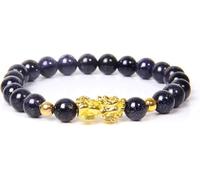 PYENHDI Pulsera Feng Shui, Pulsera de obsidiana for hombre, brazalete Pixiu con dije dorado, cuentas piedra natural 8 mm, amuleto la suerte for mujer