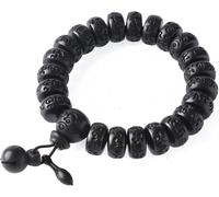 PYENHDI Pulsera Feng Shui, Pulsera elástica de 13 mm con cuentas madera talladas mantra seis caracteres