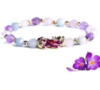 PYENHDI Pulsera Feng Shui, Pulsera Pixiu con dije que cambia de color, múltiples gemas cuarzo rosa y amatista, símbolo buena suerte riqueza