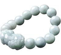 PYENHDI Pulsera Feng Shui, Pulsera Pixiu de Jade con Cuentas, Símbolo Riqueza, Prosperidad y Poder Espiritual, Brazalete Elástico Piyao, Talismán, 13 mm