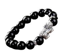 PYENHDI Pulsera Feng Shui, Pulsera Pixiu de plata pura 925 con cuentas obsidiana negra natural, amuleto la suerte