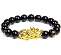 PYENHDI Pulsera Feng Shui, Pulseras Pixiu de cuentas obsidiana natural for mujer y hombre. Joyería unisex for la buena suerte prosperidad