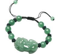 PYENHDI Pulsera Feng Shui, Riqueza for mujeres Aventurina Jade Pixiu Pi Yao Cuenta Tejido Nudo de Piña Ajustable