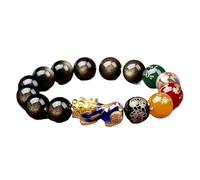PYENHDI Pulsera Feng Shui, Talismán de cuentas cristal obsidiana dorada natural que cambia color, Pixiu, dios la riqueza