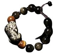 PYENHDI Pulsera Feng Shui, Talismán de riqueza ajustable obsidiana negra Pixiu con forma dragón, cristal Reiki, chakra y cuarzo
