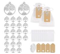 PYEUIFT 24pcs Tree of Life Charms with 24 Organza Bags, 24 Kraft Tags & 1 Ribbon - Baptism Favors, Wedding Party Gifts, Communion, Baby Shower Souvenir Decorations