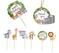 PYEUIFT 57 Piezas Adornos para Tartas de Animales, Adornos para Cupcakes de Animales de la Selva, Adornos para Tartas de Animales, para Fiestas de CumpleañOs Y Baby Showers