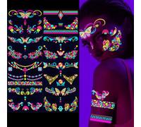 PYEUIFT 8 Piezas Tatuajes Temporales con luz Negra, Piedras Preciosas Brillantes, Joyas Faciales Diamantes de ImitacióN, Tatuajes Que Brillan en la Oscuridad para Fiestas, MúSica, Y Maquillaje