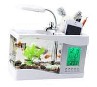 Pyhodi Mini Pescado, Acuario Electrónico de Escritorio de Pescado USB Multifuncional con Lámpara Ecológica de Escritorio de Escritorio Calendario de Acuario para Dormitorio de la (White)