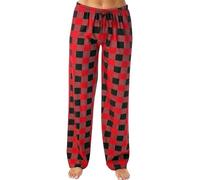 Pyjama Herren Hose Kariert, Schlafhosen Herren Sommer bequem Taschen Nachtwäsche Lang Schlafhose Relax Sommerhose Baumwolle Baggy Freizeithose verstellbare Kordelzug Pyjamahose Männer Loungewear, rojo