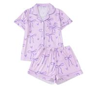 Pyjamas For Women Summer - Conjunto De Pijama para con Estampado De Lazo Cuello Y Mangas Cortas (Purple XL)