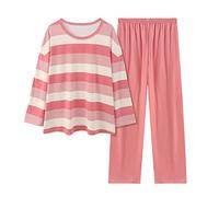 Pyjamas For Women Summer - Pijama De Algodón De Imitación De Color Degradado A Rayas Cómodo para Pantalón Informal Suelto De Manga Larga para (Red XXL)