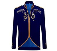 PYJTRL Chaqueta de traje elegante de corte príncipe para hombre, de terciopelo negro con bordado dorado, azul, 3XL