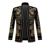 PYJTRL Chaqueta Elegante del Traje de la Chaqueta del Bordado del Oro del Terciopelo Negro del príncipe de la (M,Dorado (Golden Flower)