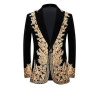 PYJTRL Chaqueta Elegante del Traje de la Chaqueta del Bordado del Oro del Terciopelo Negro del príncipe de la (XXL,Solapas de Pico)