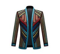 PYJTRL Chaqueta Elegante del Traje de la Chaqueta del Bordado del Oro del Terciopelo Negro del príncipe de la (XL,Azul Dorado)