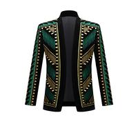 PYJTRL Chaqueta Elegante del Traje de la Chaqueta del Bordado del Oro del Terciopelo Negro del príncipe de la (L,Dorado Verde)
