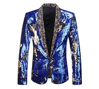 PYJTRL Hombres Elegante Dos Colores conversión Brillante Lentejuelas Chaqueta Traje Chaqueta (3XL, Azul Real + Oro.)