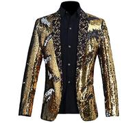 PYJTRL Hombres Elegante Dos Colores conversión Brillante Lentejuelas Chaqueta Traje Chaqueta (3XL, Oro Y Plata.)