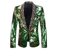 PYJTRL Hombres Elegante Dos Colores conversión Brillante Lentejuelas Chaqueta Traje Chaqueta (L, Oro Y Verde.)
