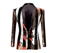 PYJTRL Hombres Elegante Dos Colores conversión Brillante Lentejuelas Chaqueta Traje Chaqueta (L, Rayas.)