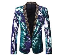 PYJTRL Hombres Elegante Dos Colores conversión Brillante Lentejuelas Chaqueta Traje Chaqueta (M, Azul + Morado.)