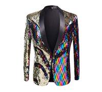 PYJTRL Hombres Elegante Dos Colores conversión Brillante Lentejuelas Chaqueta Traje Chaqueta (M, Colorido)