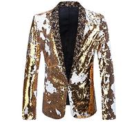 PYJTRL Hombres Elegante Dos Colores conversión Brillante Lentejuelas Chaqueta Traje Chaqueta (M, Gold + White)