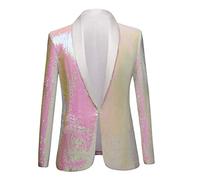 PYJTRL Hombres Elegante Dos Colores conversión Brillante Lentejuelas Chaqueta Traje Chaqueta (M, Rosa)