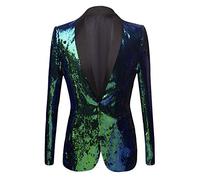 PYJTRL Hombres Elegante Dos Colores conversión Brillante Lentejuelas Chaqueta Traje Chaqueta (M, Verde)