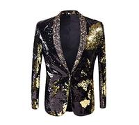 PYJTRL Hombres Elegante Dos Colores conversión Brillante Lentejuelas Chaqueta Traje Chaqueta (XL, Negro Y Dorado.)