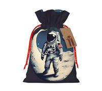 Pyjwyfmy Bolsas de regalo de Navidad con estampado de astronauta en la luna, bolsa de regalo de Papá Noel, bolsas de regalo de lona de Navidad con cordones, bolsa de regalo
