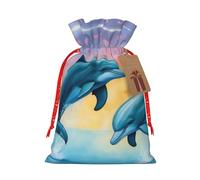 Pyjwyfmy Bolsas de regalo de Navidad con estampado de delfines enamorados, bolsa de regalo de Papá Noel, bolsas de regalo de lona de Navidad con cordones, bolsa de regalo
